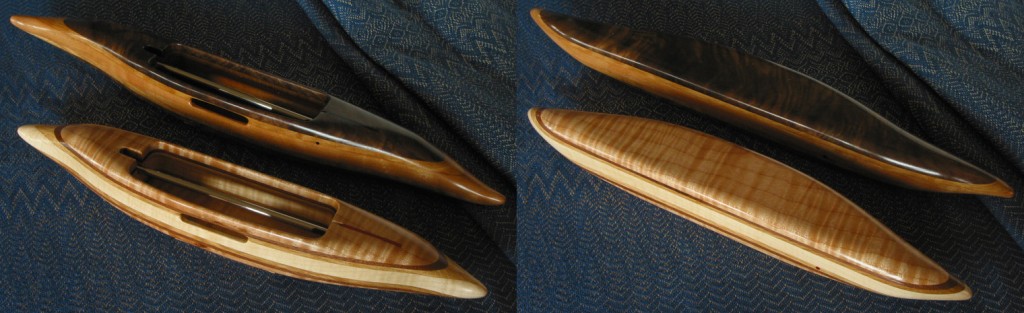 Shuttles with black walnut featherwood and big-leaf maple emphasis